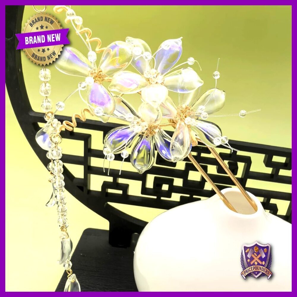 Neon Jasmine Hairpin with Pendant Modern Floral Hair Accessory Elegant Artistic